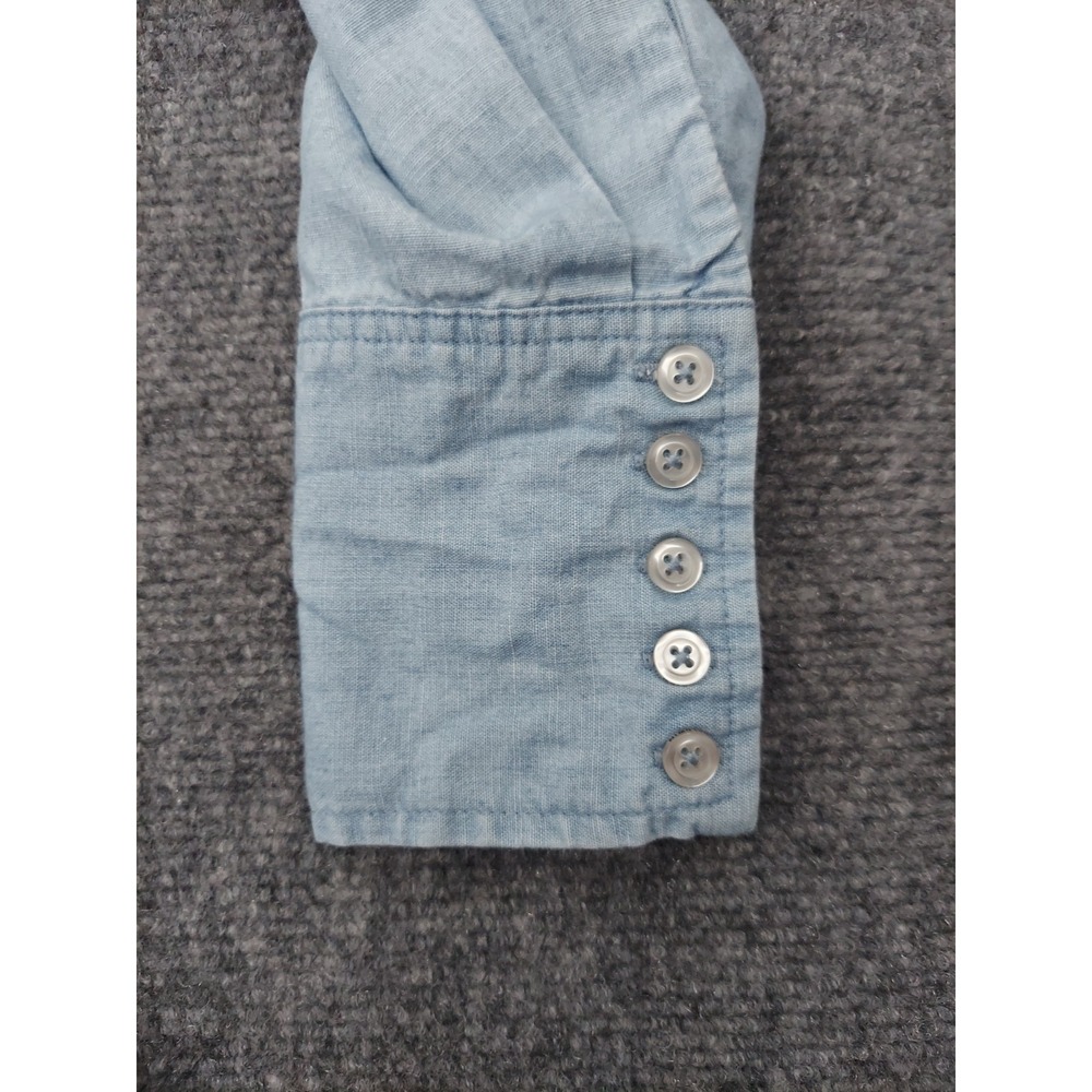 Baldwin Shirt Dress Womens Medium Blue Chambray Long Sleeve Button Up Pockets - Picture 6 of 12